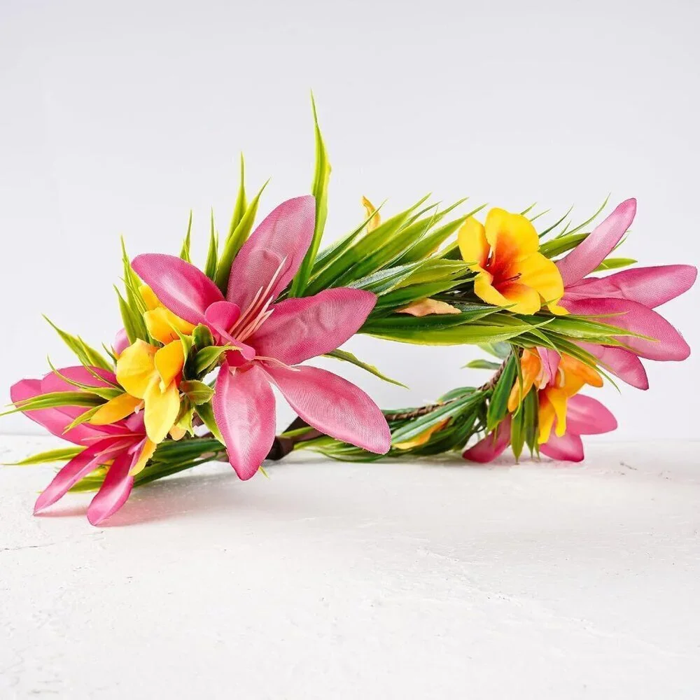 Hawaiian Flower Crown Artificial Tropical Floral Headband for Luau Beach Party
